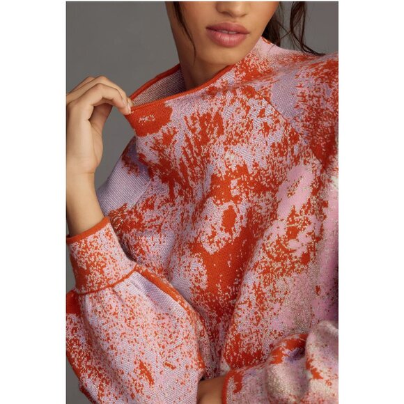 Anthropologie The Beatriz Mock-Neck Sweater: Lurex Edition Orange Small - Picture 3 of 10